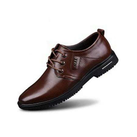 

Eloshman Men Dress Shoes Formal Leather Shoe Lace Up Oxfords Work Glossy Business Flats Non Slip Brown with Plush Lined 5.5