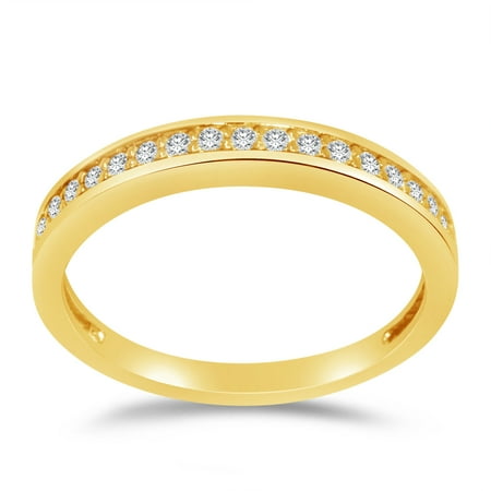 Gold Wedding Band Set - Solid 14k Yellow Gold 2.5mm Round Cut Thin Micro Pave Set Anniversary Ring Wedding Band CZ Cubic Zirconia 1/4 cttw. , Size 7