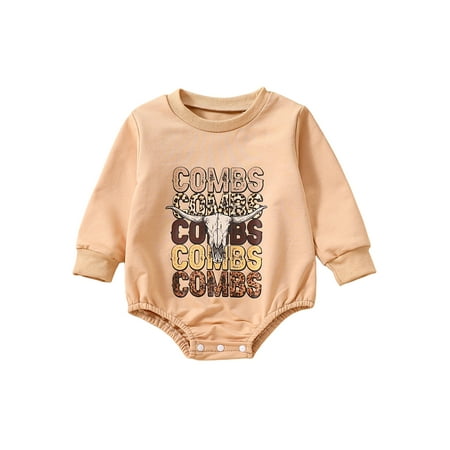 

Mubineo Baby Girls Spring Autumn Casual Romper Khaki Long Sleeve O Neck Letter Print Playsuit