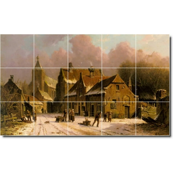 Ceramic Tile Mural-Adrianus Eversen City Backsplash Tile Mural 1. 40" w x 24" h using (15) 8 x 8 ceramic tiles