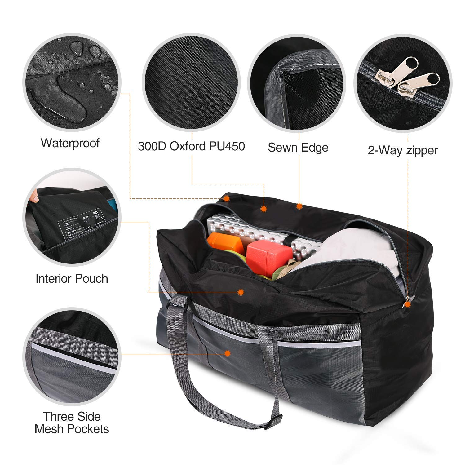 REDCAMP Extra Large 25'' Duffle Bag 75L Black Lightweight, Waterproof Travel Duffel Bag Foldable for Men Women - image 3 of 7