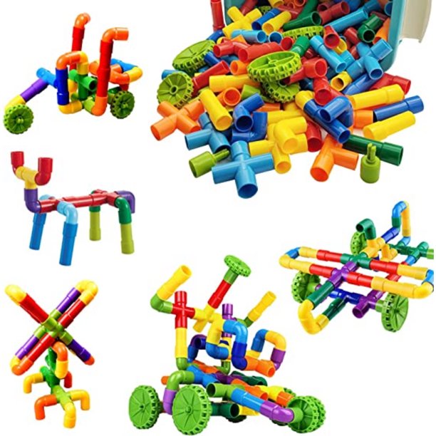 PEACNNG Set of 152 interlocking STEM building blocks. Pipeline toys for