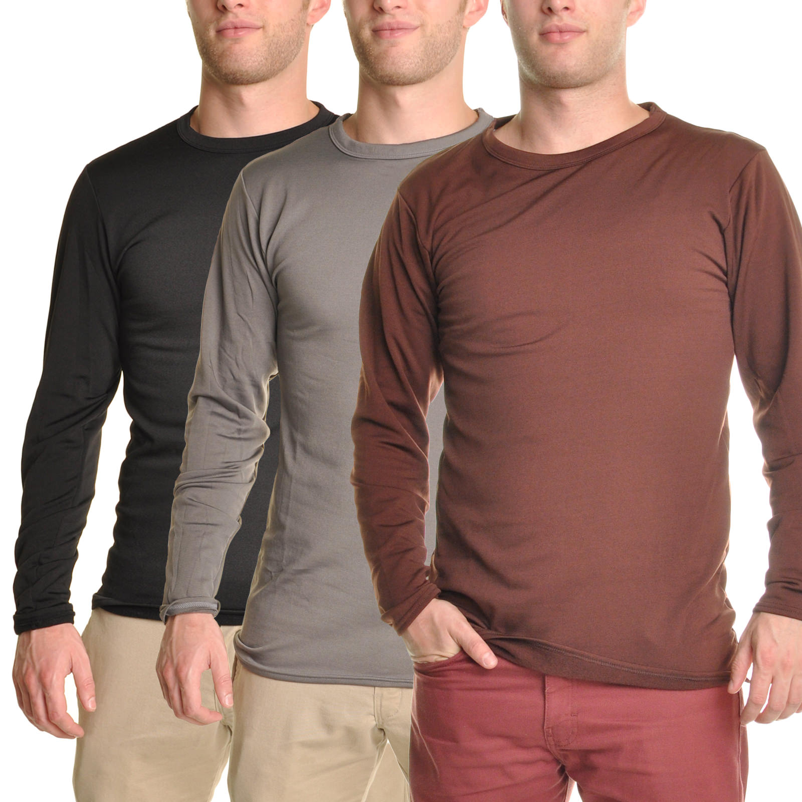 Swan Men's FleeceLined LongSleeve Thermal Tops (3Pack)