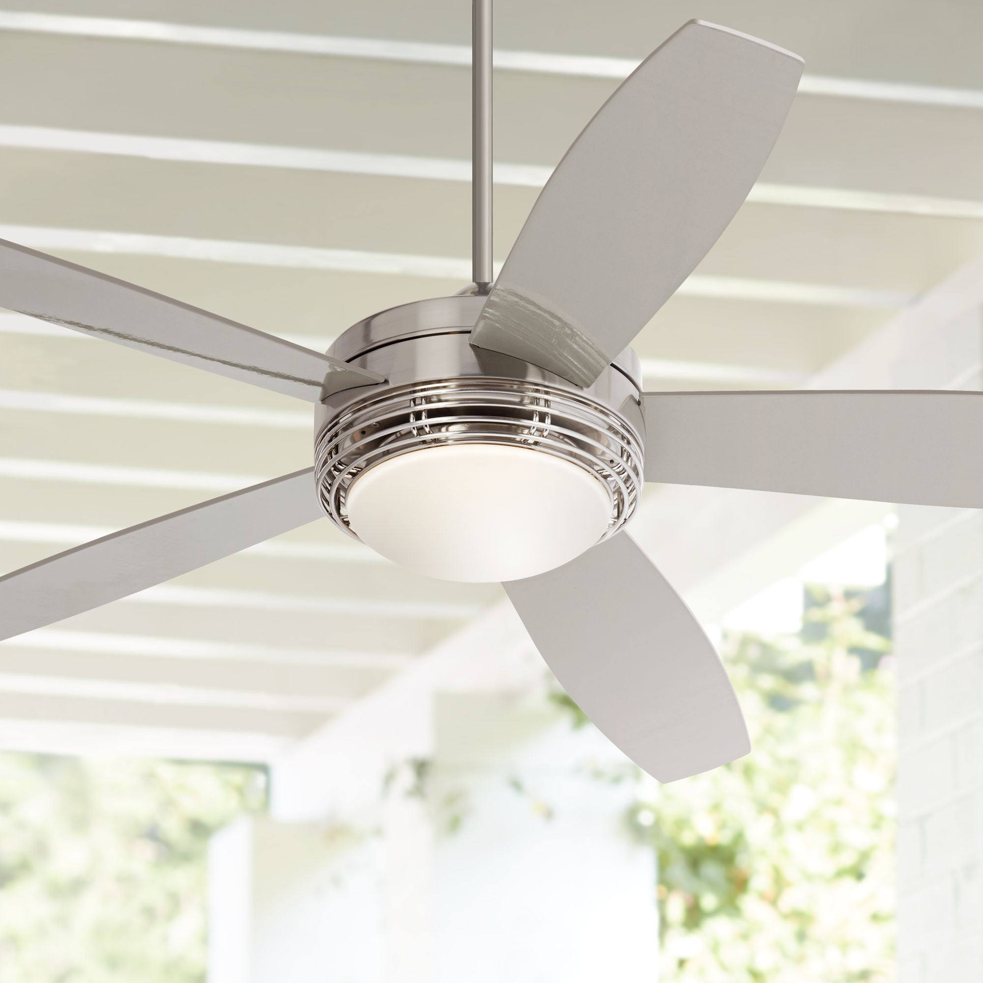 60 Casa Vieja Outdoor Ceiling Fan With Light Led Remote Brushed Nickel Silver Blades Opal Frosted Glass Damp Rated Patio Porch Walmart Com