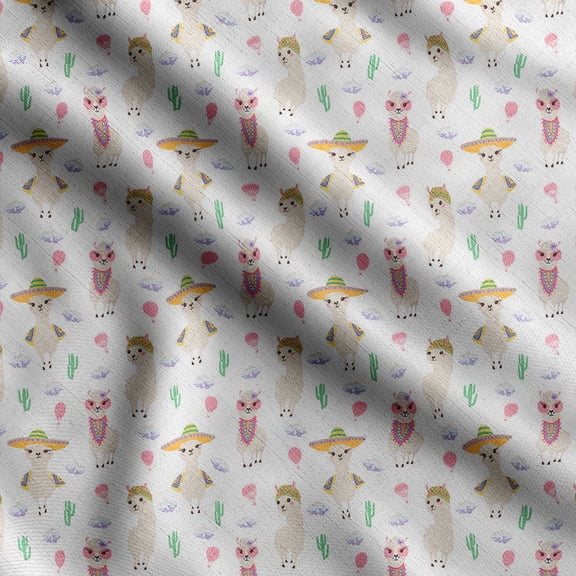 Soimoi Llama Alpaca Print, Silk Fabric, Decor Sewing Fabric by The Yard 42 Inch Wide,Decorative Fabric for Shirts Suits Ties, White