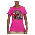 thumbnail image 2 of Vintage Hot Rod Old Garage Cars and Trucks Womens Graphic T-Shirt, Fuschia, 2XL, 2 of 3