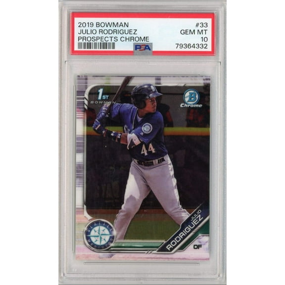 Graded 2019 Bowman Julio Rodriguez #33 Prospects Chrome Rookie RC Baseball Card PSA 10 Gem Mint