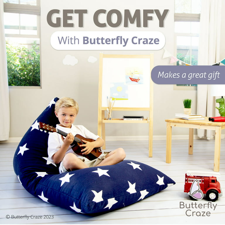 Butterfly Craze Bean Bag Chair Cover, Functional Toddler Toy Organizer, Fill  with Stuffed Animals to Create a Jumbo, Comfy Floor Lounger for Boys or  Girls, Stuffing Not Included, Navy Stars 
