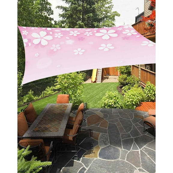 Sun Shade Sail 12x16Ft Spring Cherry Blossom Gradient Pink Silhouette Uv Block Sunshade Canopy Outdoor Shade Cover Rectangle Shade Cloth For Patio Garden Yard Deck Pergola