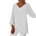 thumbnail image 2 of Puntoco Mujer Casual Lotu Manga Cuello en V Raya Impresión Irregular Blusa tops Camiseta Puntoco Puntoco-1420, 2 of 4