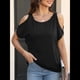 thumbnail image 5 of Camisetas Holgadas de Verano con Cuello Redondo, Informales y A , con Hombros Descubiertos, Grandes para Mujer. Negro M, 5 of 8