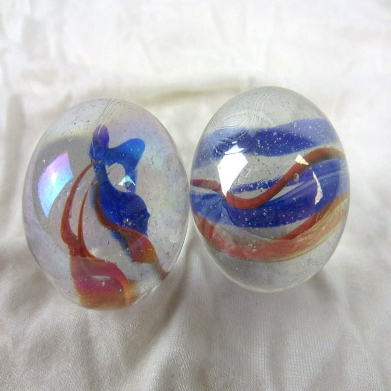Big Game Toys Set of 2 RED Beard 35mm Boulder Red White Swirl Large Shooter  Solid Glass Marbles