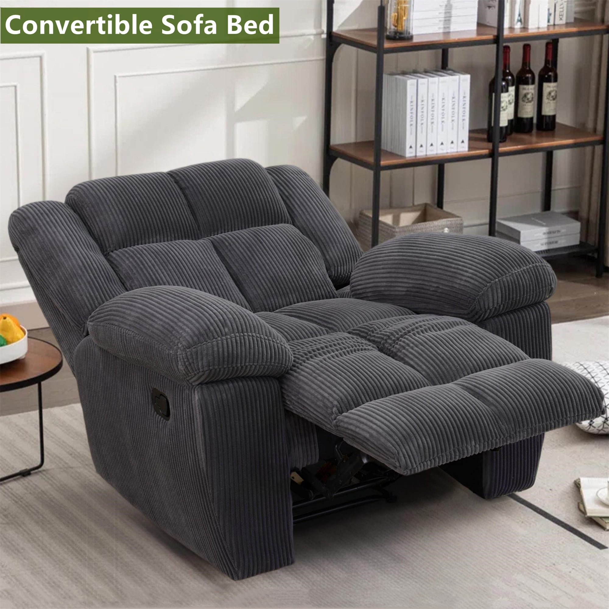 Aukfa 3-Piece Recliner Sofa Set - 43" Oversized Recliner Overstuffed Armchair for Living Room, Corduroy, Gray