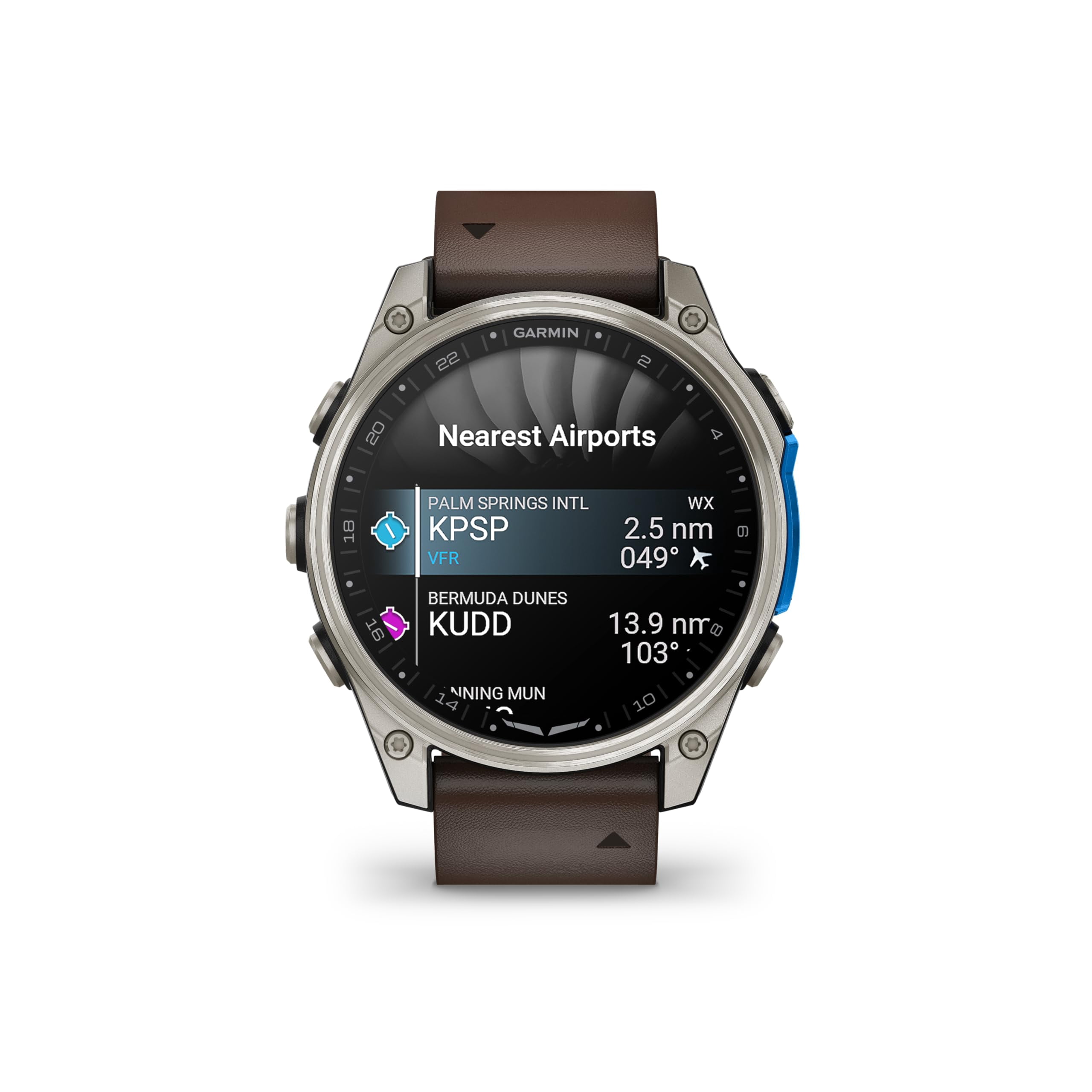 Garmin D2 Mach 2, (47 mm), Titanium w/ Oxford Brown Leather Band (010-02904-30)