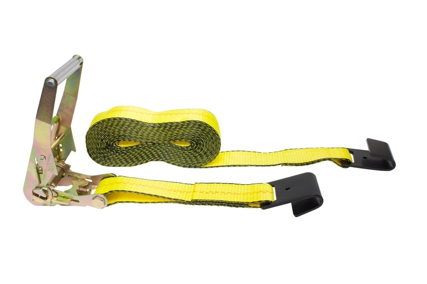 2" x 30' Ratchet Tie Down Straps with Flat Hook Yellow