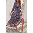thumbnail image 3 of Robe Maxi à Manches Longues pour Femmes - Robe Longue Décontractée à Col en V avec Boutons et Imprimé Floral Boho pour l'Automne, 3 of 6
