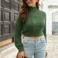 thumbnail image 3 of Womens Fall Fashion 2022! QLEICOM Sweaters for Women, Women's Herringbone Three-dimensional Turtleneck Short Sweater Women's Loose Autumn And Winter Long-sleeved Sweater New On Clearance, 3 of 6
