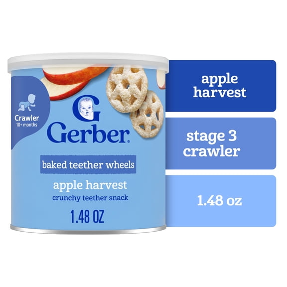 Gerber Snacks for Baby Teether Wheels, Apple Harvest, 1.48 oz Canister