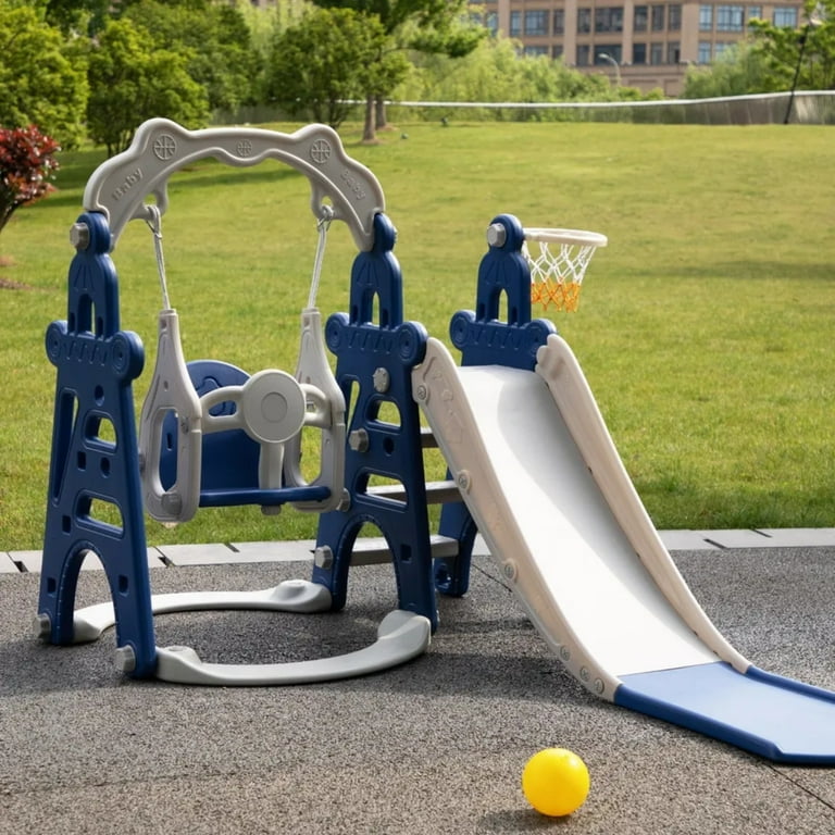BATE 4 in 1 Kids Swing and Slide Set with Basketball Hoop, Extra