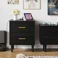 thumbnail image 2 of Black Nightstand With Charging Station, Mid Century Modern Night Stands For Bedroom Bedside Table, Fluted Nightstand With Charger Station, 19" Modern Side Table With Outlets And Usb C Port, 2 Drawers, 2 of 8