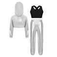 thumbnail image 4 of Hansber Kids Girls Modern Street Hip Hop Jazz Dance Outfits Long Sleeve Metallic Hoodie Crop Top and Pants Set Silver Black 8, 4 of 7