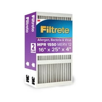 Filtrete 16x25x4 HVAC Furnace Air Filter, MPR 1550 MERV 12, Ultra Allergen Reduction, 2 Pack