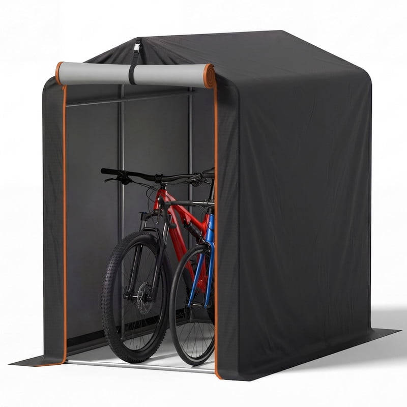 Homall Outdoor Storage Shed 3x6x5 ft Metal Carport with Durable Oxford Fabric Cover and Roll-Up Zipper Door, Waterproof UV Resistant Outdoor Storage shelter for Bike, Motorcycle, Garden Tools, Black