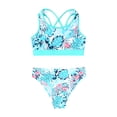 thumbnail image 5 of TiaoBug Kids Girls 3 Piece Swimsuit Criss Cross Bikini Set Hawaii Surfing Floral Print Bathing Suit Pool Party Swimwear Leaf 14, 5 of 7