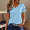 thumbnail image 3 of Women's T Shirts Soft Cotton Plain Tshirts Short Sleeve V Neck Fitted Casual Summer Tops Plus Size Basic Tees (2XL, Sky Blue), 3 of 8