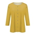 thumbnail image 4 of DENGDENG 3/4 Sleeve Tops And Blouses for Women Summer Elbow Casual Button Down Shirt Solid Color Cardigan Three Quarter Length Workout Tshirts Vintage Clothes Yellow XXL, 4 of 5