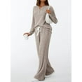 thumbnail image 4 of Womens 2 Piece Lounge Sets Fall Henley Neck Sweater Matching Sweat Suits Comfy Pajamas Clothes Pockets Camel L, 4 of 7