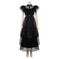 thumbnail image 1 of Vestido Addams negro para mujer adulta, traje de Cosplay para Halloween, carnaval, fiesta, 1 of 5