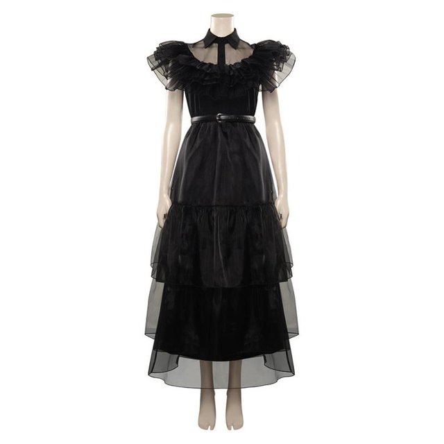 Vestido Addams negro para mujer adulta, traje de Cosplay para Halloween, carnaval, fiesta