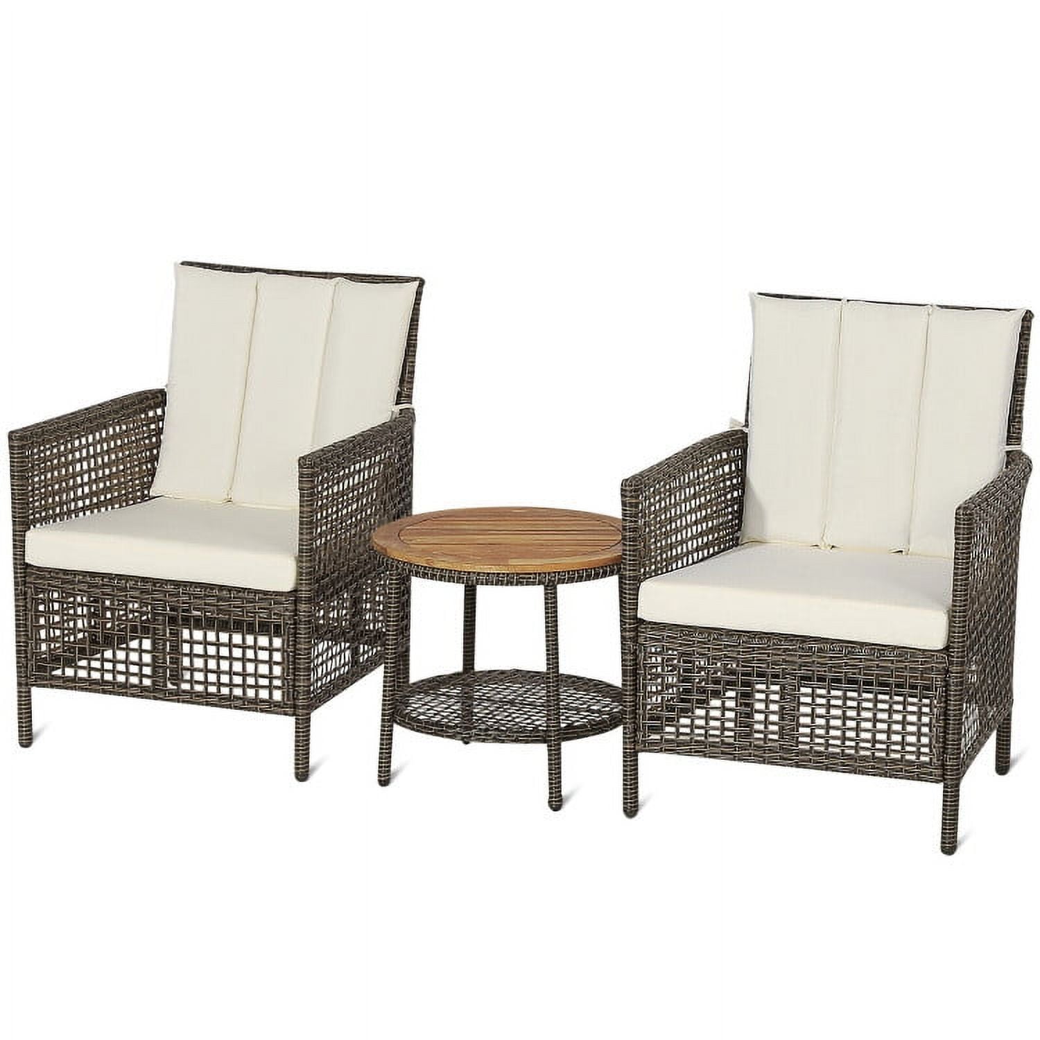 Aimee Lii 3 Pieces Patio Rattan Cushioned Conversation Set with Acacia Wood Tabletop, Outdoor Patio Furniture Aimee Lii 3 Pieces Patio Rattan Cushioned Conversation Set with Acacia Wood Tabletop, Outdoor Patio Furniture