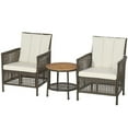 thumbnail image 2 of Aimee Lii 3 Pieces Patio Rattan Cushioned Conversation Set with Acacia Wood Tabletop, Outdoor Patio Furniture, 2 of 8