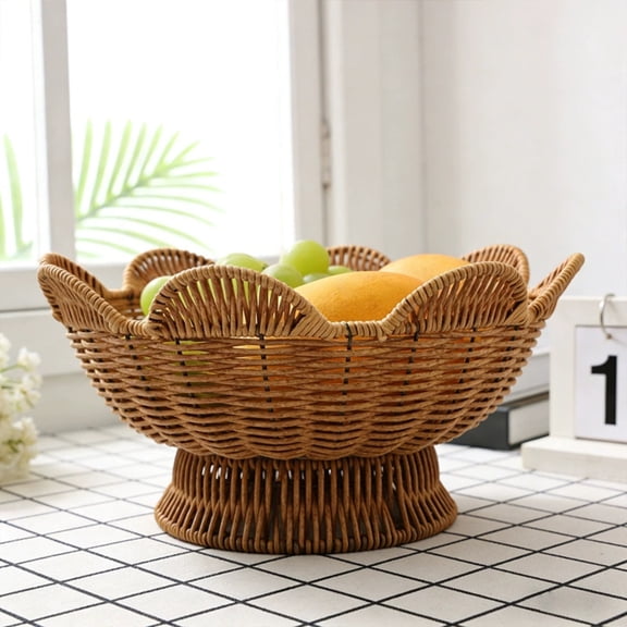 Round Woven Fruit Basket for Counter, Wicker Bread Bowl, Easter Baskets, Eco-Friendly Sturdy Stackable Woven Basket for Kitchen, Store, Restaurant