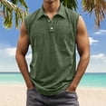 thumbnail image 2 of Bainana Washed Collar Tank Tops For Mens Regular Fit Sleeveless Button Up Muscle Shirts Summer Running Beach Gentleman Vest Army Green Size L, 2 of 4