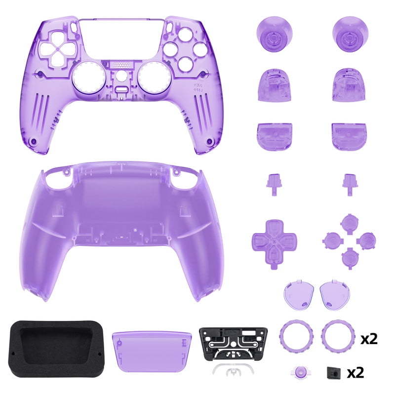 eXtremeRate Luna Redesigned Full Set Housing Shell Buttons Touchpad Cover Clear Atomic Purple Replacement Top Bottom Case for ps5 Controller BDM-030/040