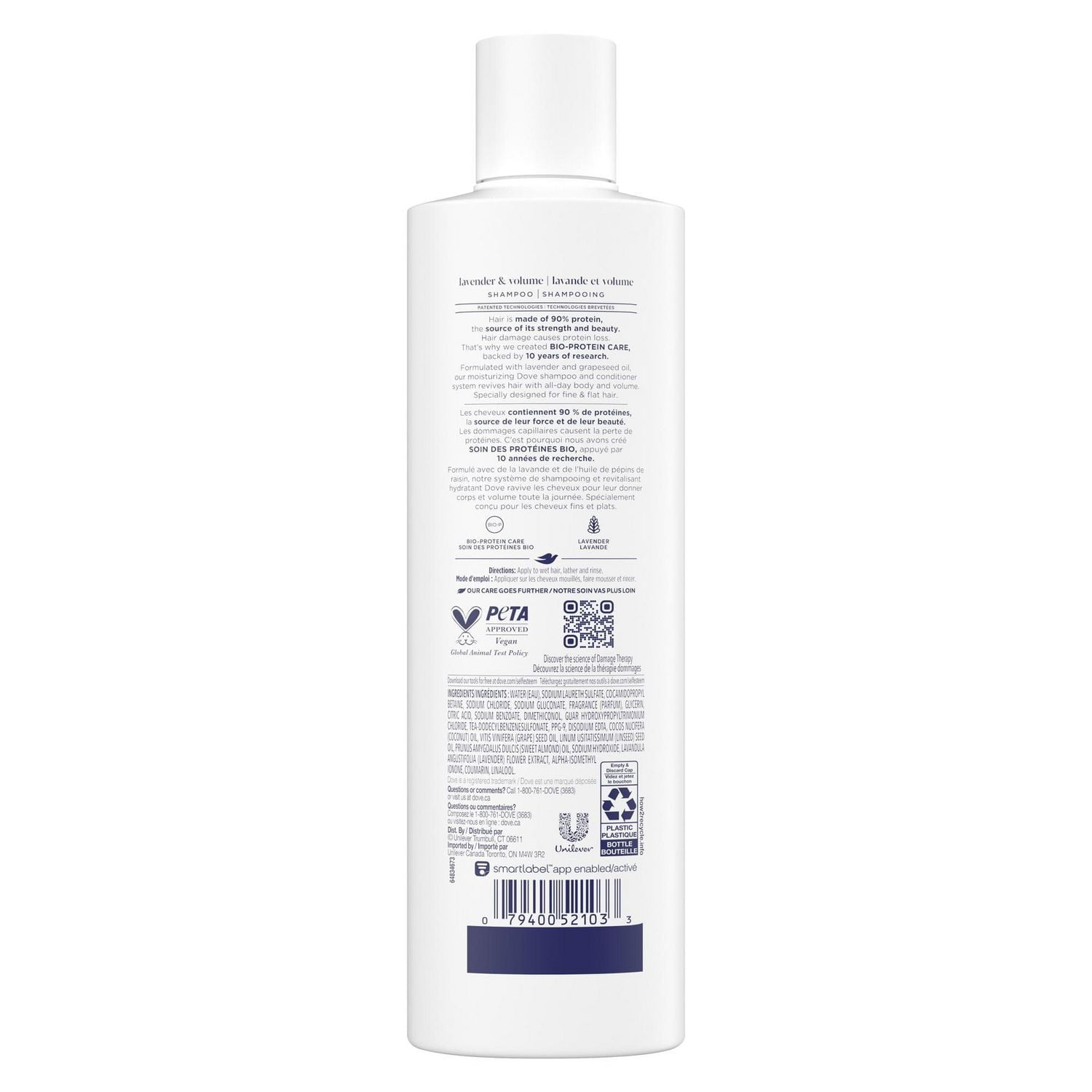 Shampooing pour Cheveux Fins et Plats, Dove Lavande & Volume avec Soin Bio-Protéine Liquide, 355mL 355 ML