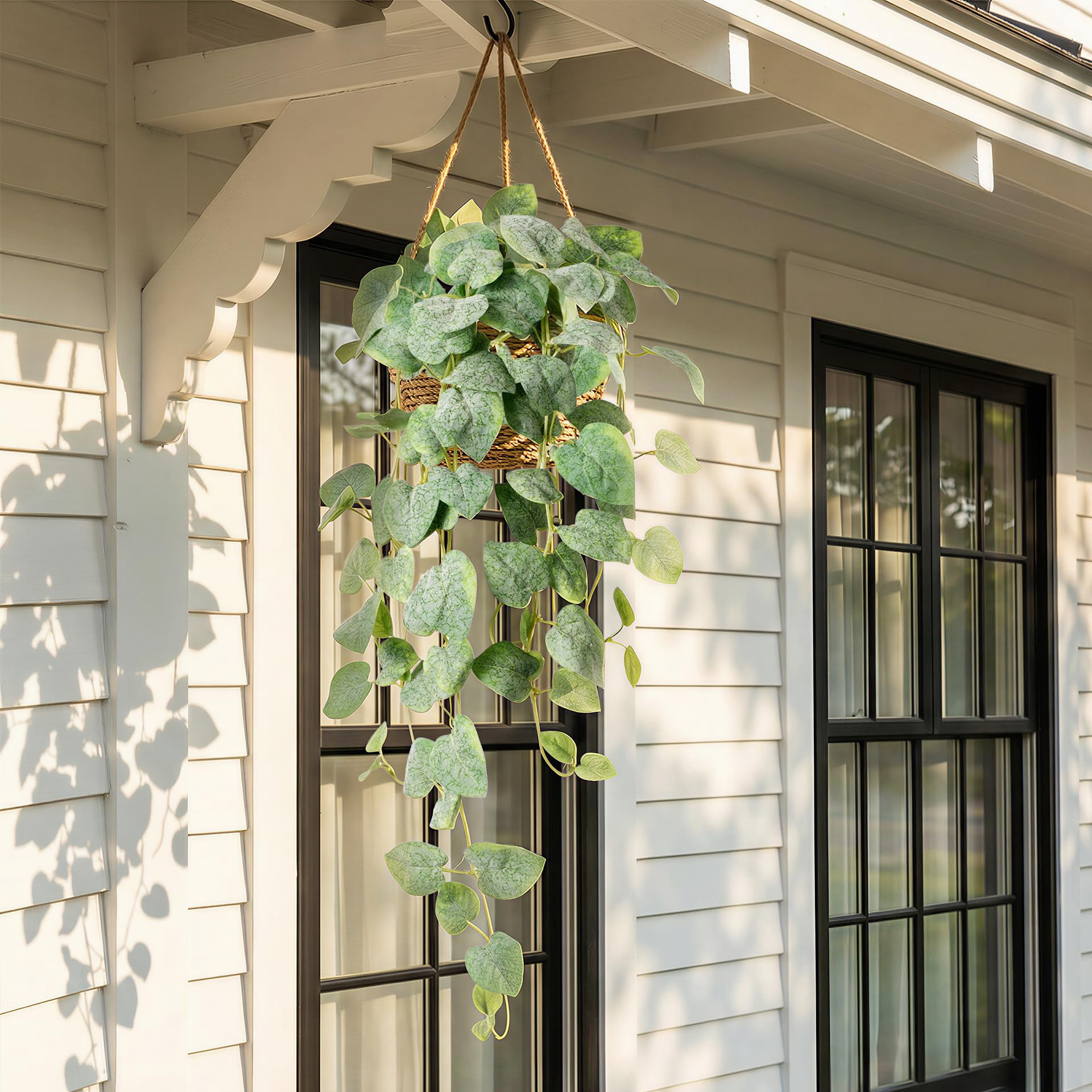 Fake Hanging Plants with Pots - Realistic Artificial Plant for Indoor Outdoor, 33In Silk Fake Potted Plants, 2PC Faux Ivy Vine for Shelf Tabletop Office Decor, Dark Green
