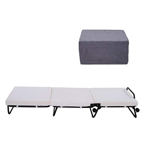 Portable Folding Bed, Single Guest Bed Convertible Sleeper Ottoman with Mattress for