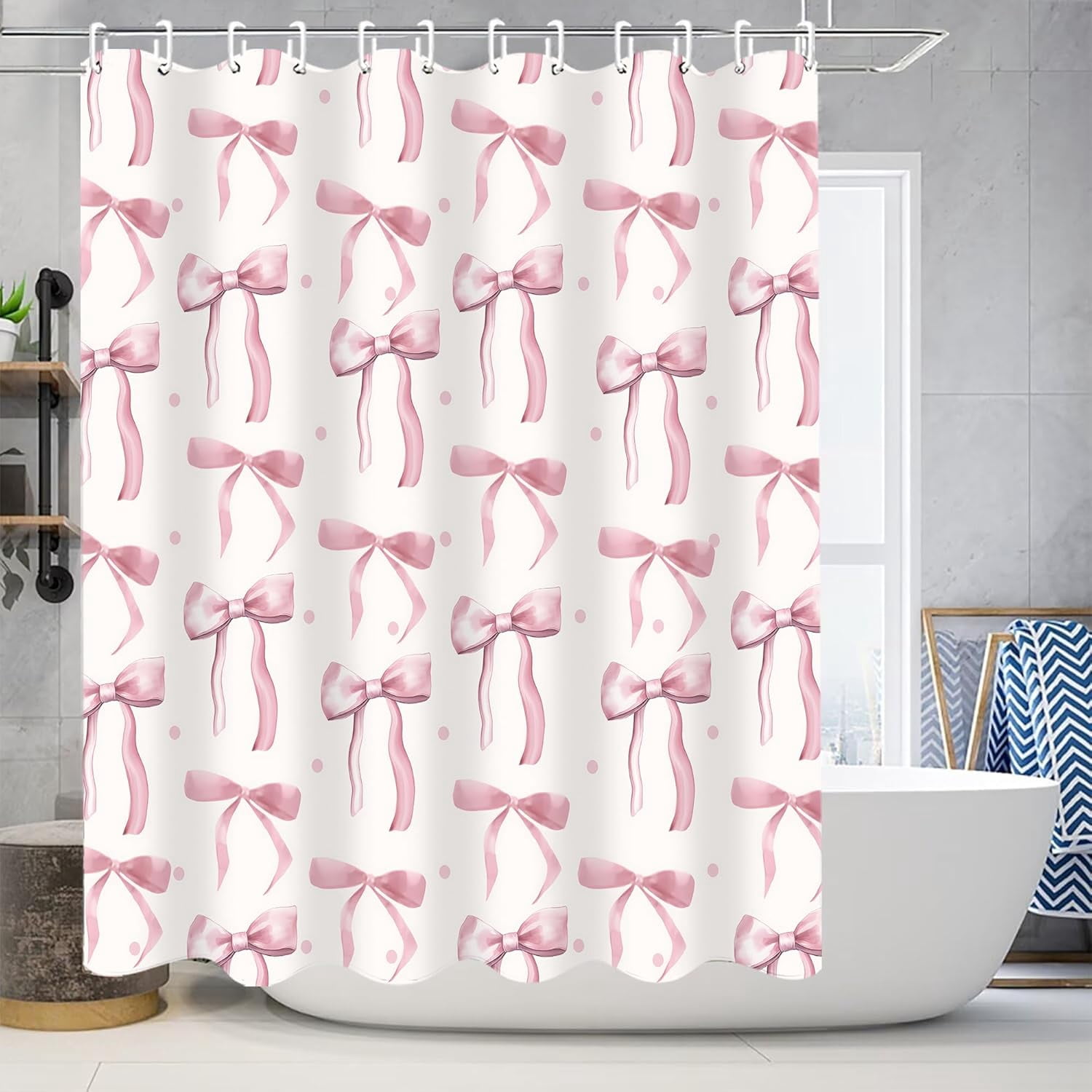 4Pcs Pink Shower Curtain Set Cute Bathroom Sets with Shower Curtain and Rugs and Accessories Aesthetic Bathroom Decor Set with 12 Hooks