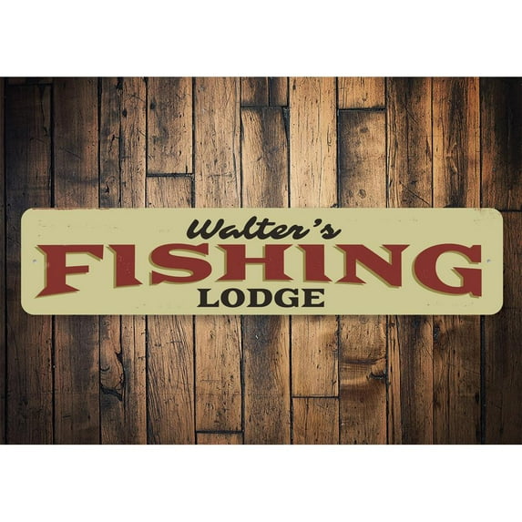 Fishing Lodge Name Novelty Sign, Metal Wall Decor - 4x18 inches