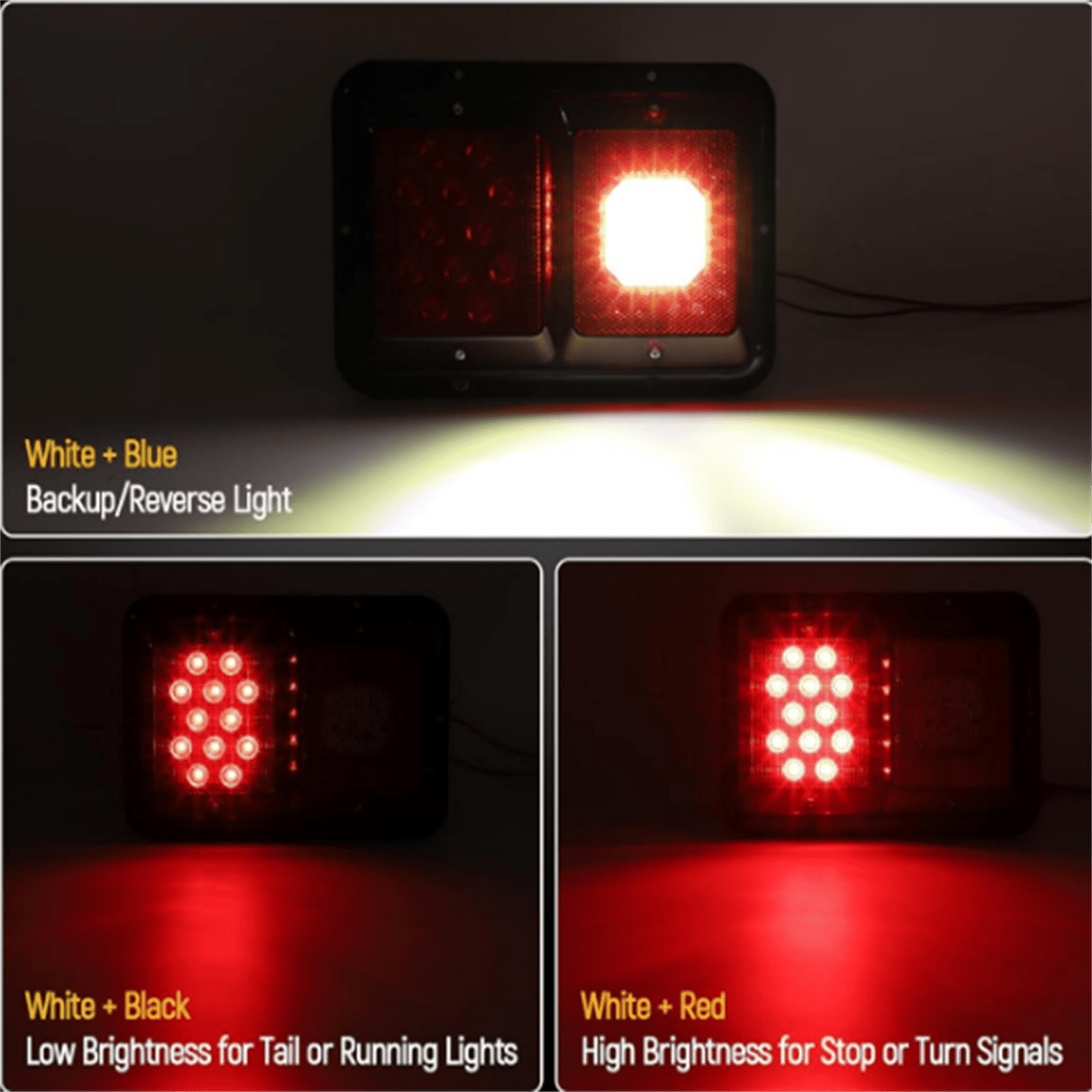 2Pcs Double Led Trailer Tail Lights with Horizontal Mount Dual Stop Turn Tail Backup Reverse Lights 33 LED, Surface Mount RV Double Led Taillights, RV Double Led Tail Lights, Black Base