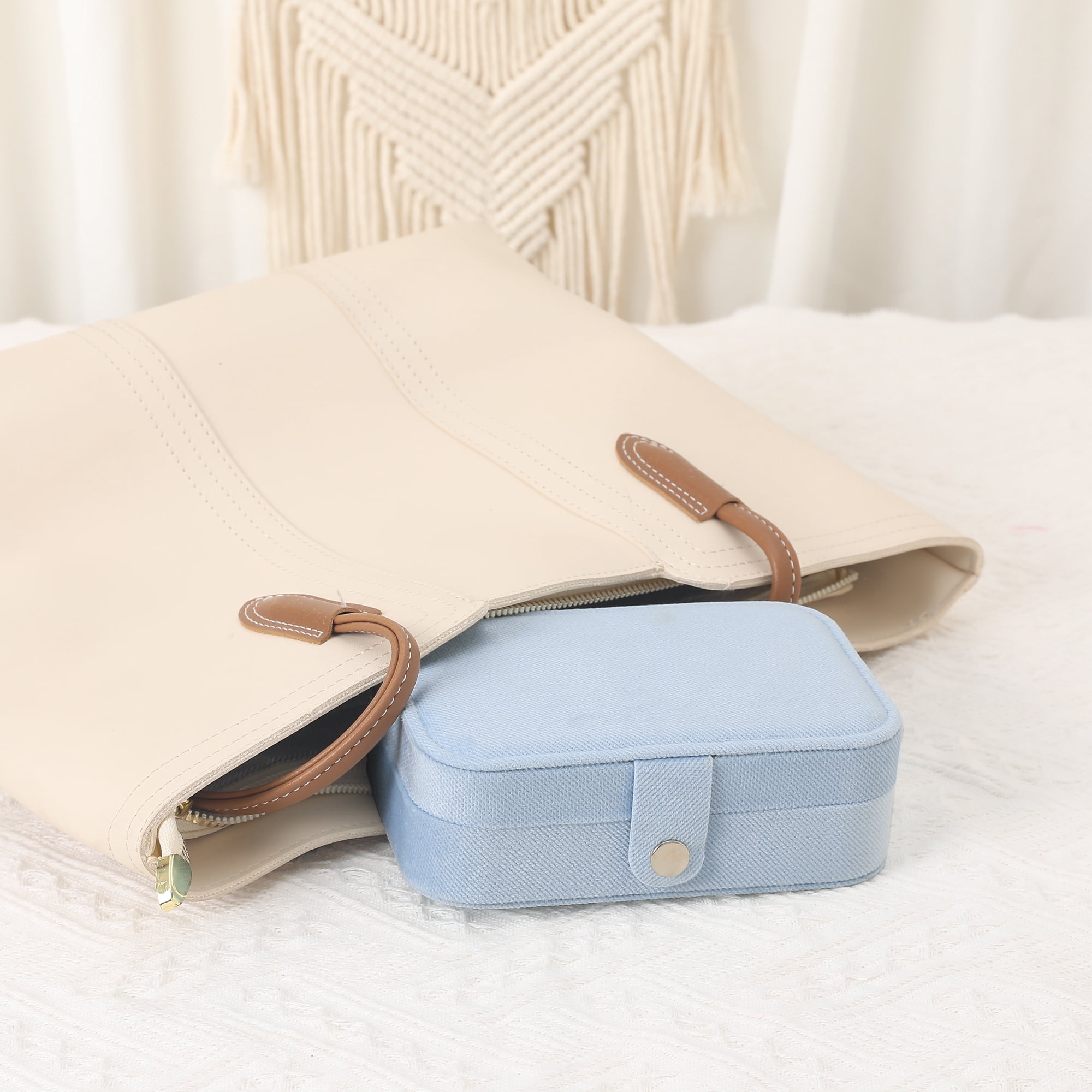 Unique Bargains Travel Compact Jewelry Box for Women Light Blue