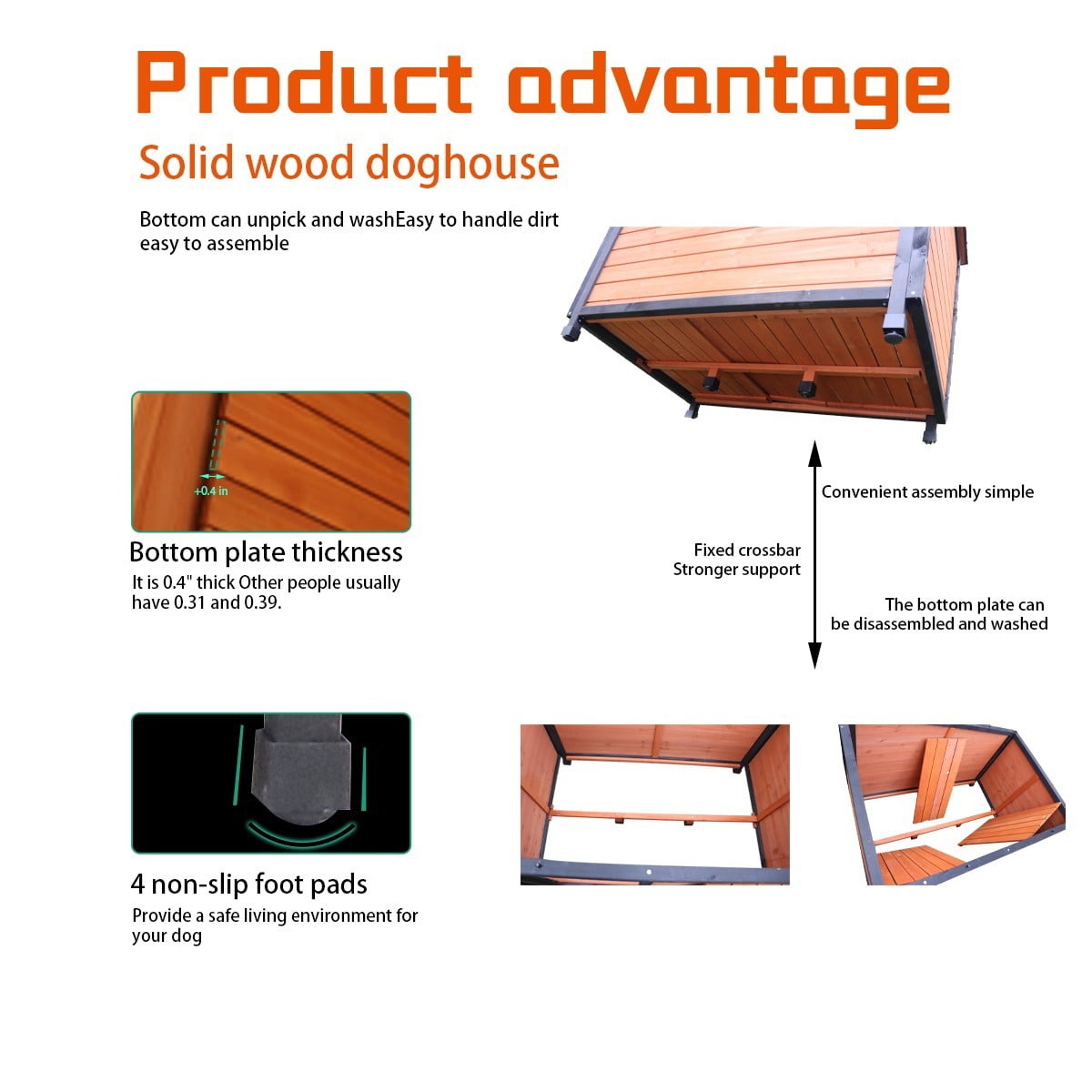 ENNSOO Wooden Dog House with Raised Feet, Weatherproof for Large Dogs, PVC Waterproof Roof, Indoor and Outdoor Use