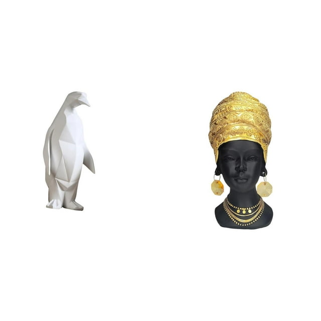 Escultura de pingüino,Escultura de pingüino para decoración nórdica del hogar,Estatua de mujer africana,Estante de oficina con estatua de mujer africana,Adorno de figura de resina delicado