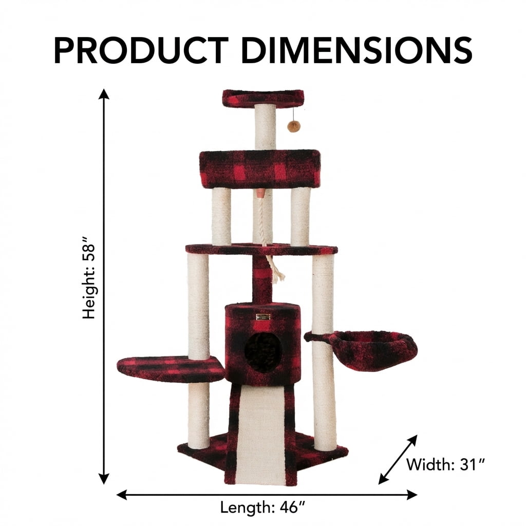 Multi-Level Cat Tree Tower with Sisal Scratching Posts, Cozy Condo, Multiple Platforms and Hanging Toys, Beige, 57" Height