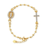 14K Gold Plated Sterling Silver Crystal Rosary Two-Toned Bracelet 7.5"+1"