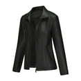 thumbnail image 5 of WTOBBY Women's Faux Leather Moto Jacket Short Coat Biker Style Casual Outerwear Solid Color Zippered Front with Stand Collar Edgy Street Look for Night Out,Black L, 5 of 5